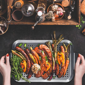 Cook Time outdoor BBQ topper on a grill for quick, flavorful meals