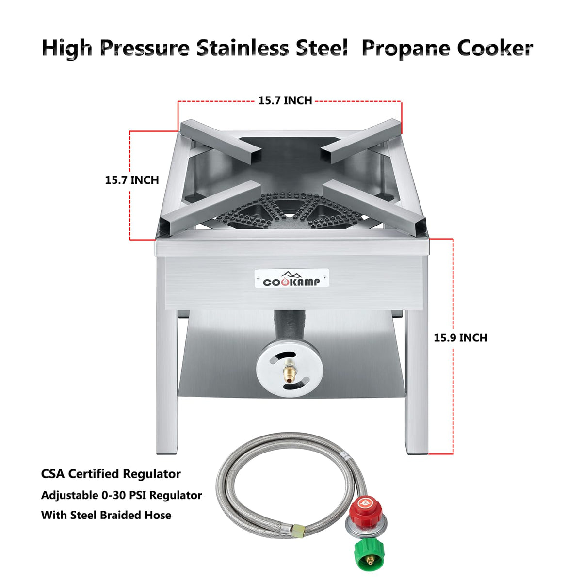 COOKAMP SS1750 high-pressure regulator hose for steady propane flow outdoors