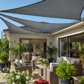 Cool Area sun sail triangle assembly enables quick shade setup for outdoor spaces.
