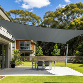Cool Area sun shade sail 12x16 rectangle over patio provides stylish outdoor shade.