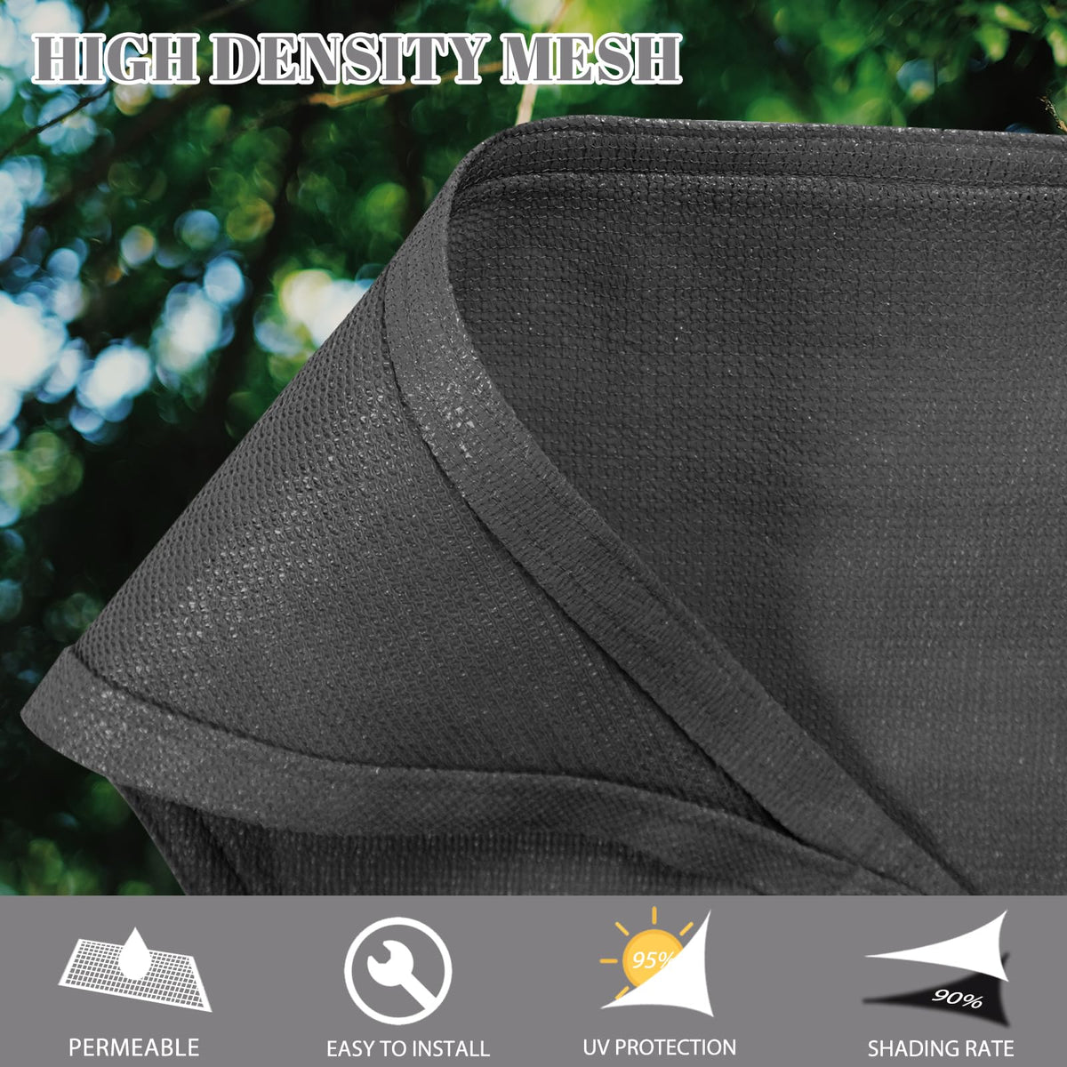 Cool Area sun shade sail with stainless steel D-rings ensures durable installation.