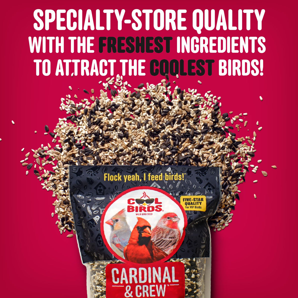 Cool Birds Cardinal & Crew on feeder attracts colorful songbirds to your backyard.