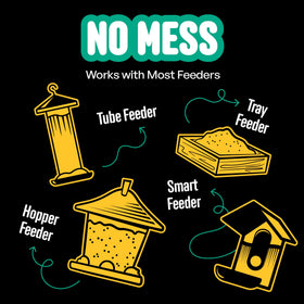COOL BIRDS feeder-friendly formula: compatible with trays, tubes, hoppers, and platforms.