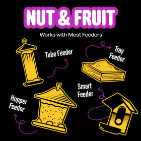 COOL BIRDS Nut & Fruit seed in a hopper feeder for easy feeding.
