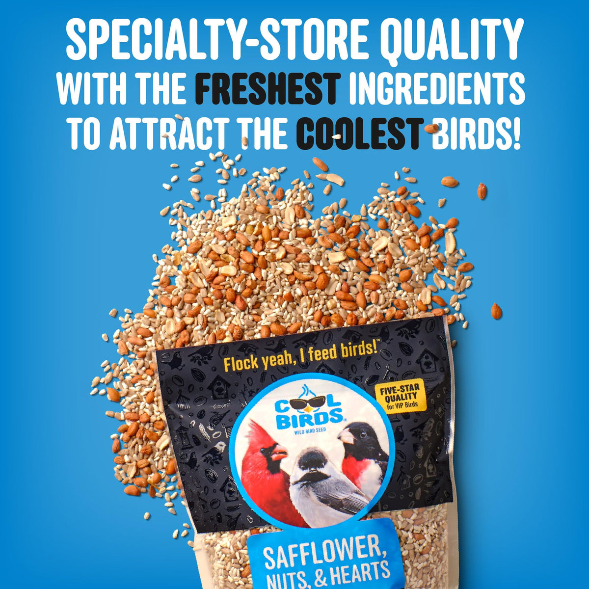 Cool Birds safflower hearts peanuts mix highlights high energy ingredients