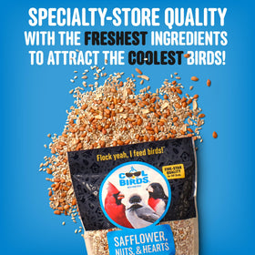 Cool Birds safflower hearts peanuts mix highlights high energy ingredients