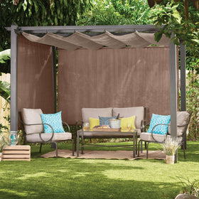 Coolaroo fabric close-up shows breathable, fade-resistant material for outdoor use.