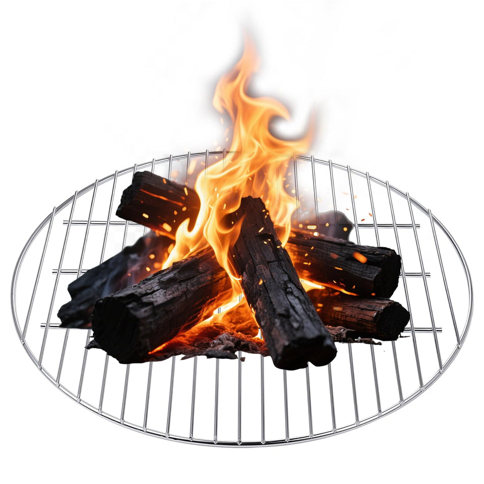 Coolbird 17-inch charcoal grate showcasing round design for even heat.