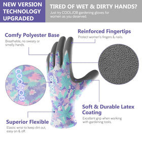 COOLJOB gloves close-up show rubber coating, non-slip grip for precise planting and weeding.