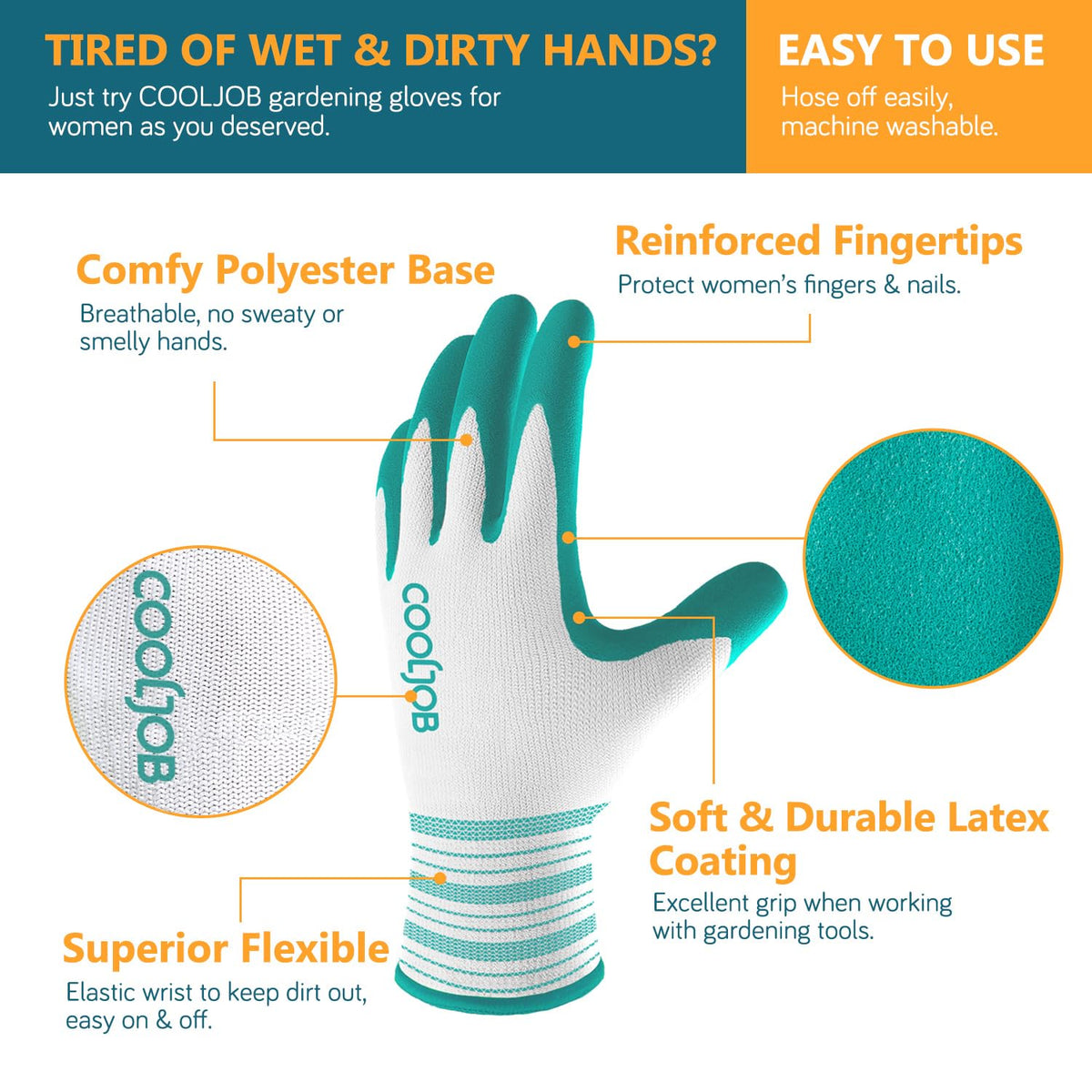 COOLJOB gardening gloves women coating closeup highlighting grip