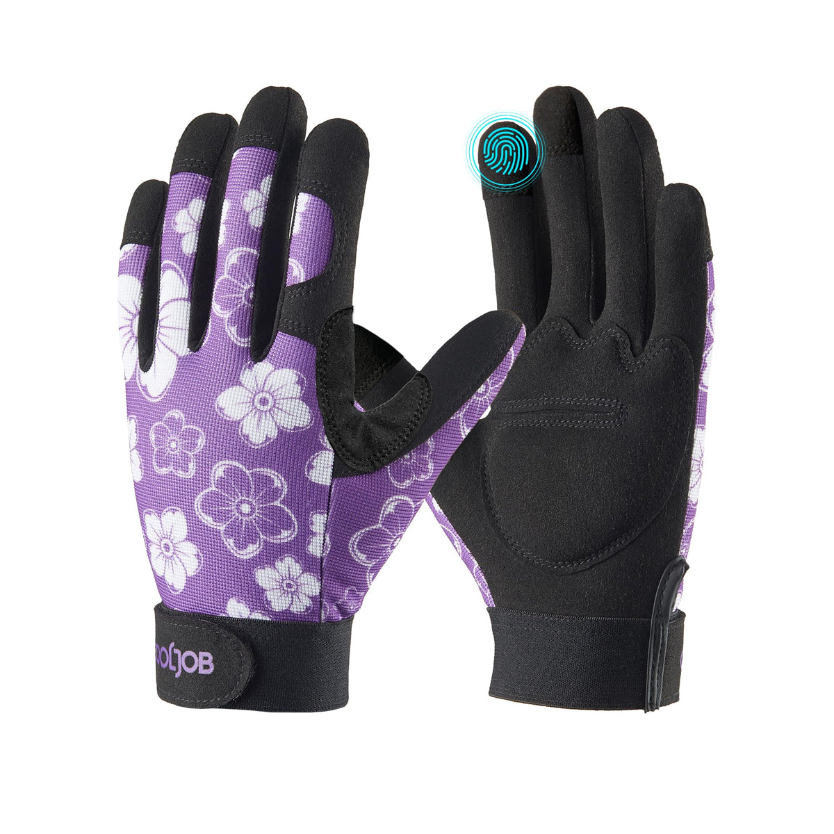 COOLJOB gloves floral purple front view for rose pruning protection