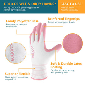 COOLJOB gloves with latex foam coating provide non-slip grip for precise weeding