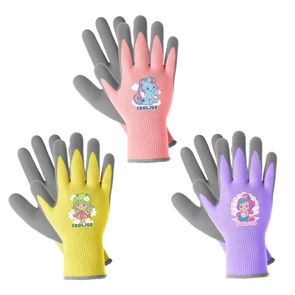 COOLJOB kids gardening gloves purple pattern for comfortable fit for little hands