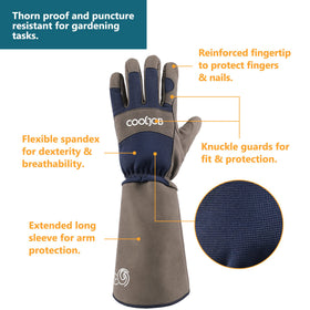 CoolJob reinforced-knuckles thumb-protection gloves enhance grip while handling thorny branches.