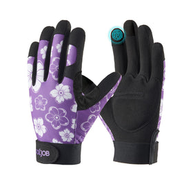 COOLJOB small gardening gloves with floral purple pattern for gentle pruning and handling