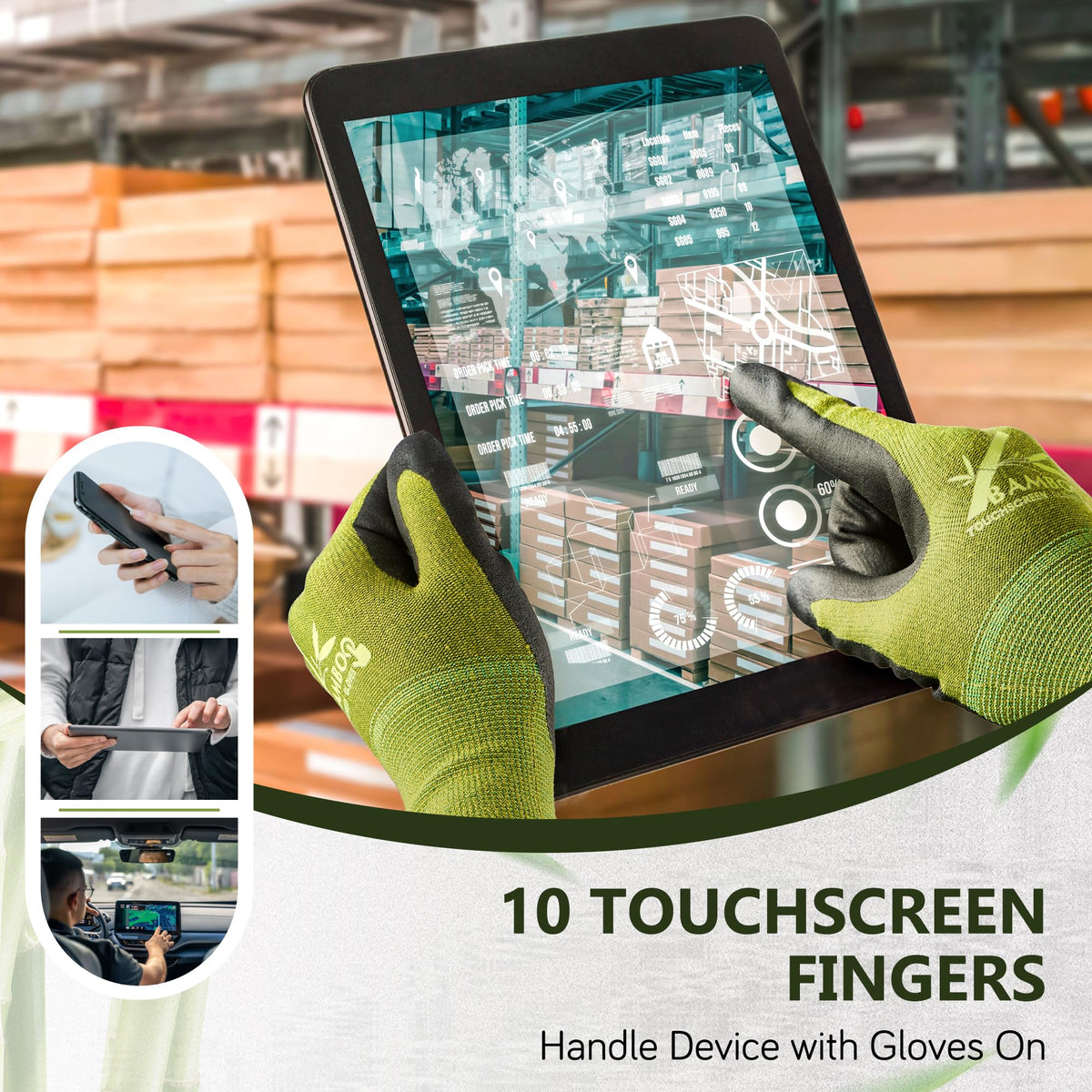 CoolJOB touchscreen-compatible gardening gloves allow phone use while gardening