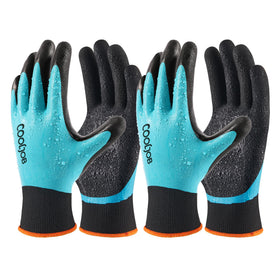 COOLJOB waterproof gardening gloves with blue palm grip keep hands dry.