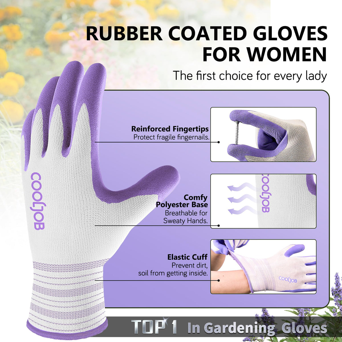 COOLJOB women's gardening gloves with apple green rubber coating improve grip for weeding