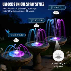 CoolPump top LED lights cycle colors to attract birds at dusk.