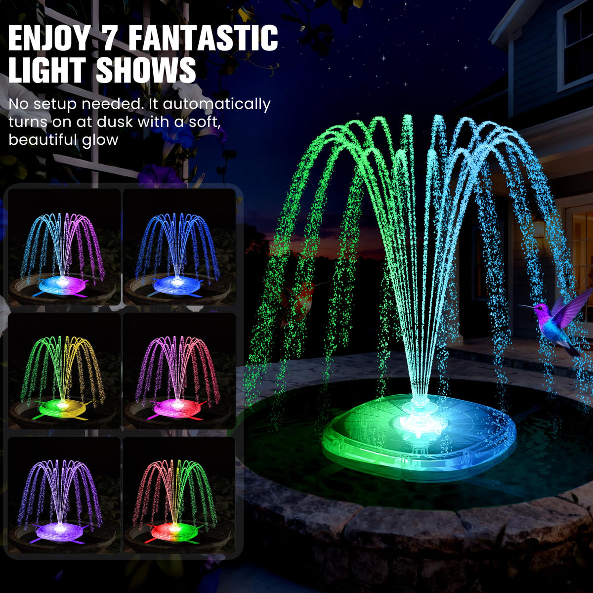 CoolPump solar birdbath panel captures sunlight to power continuous flow.