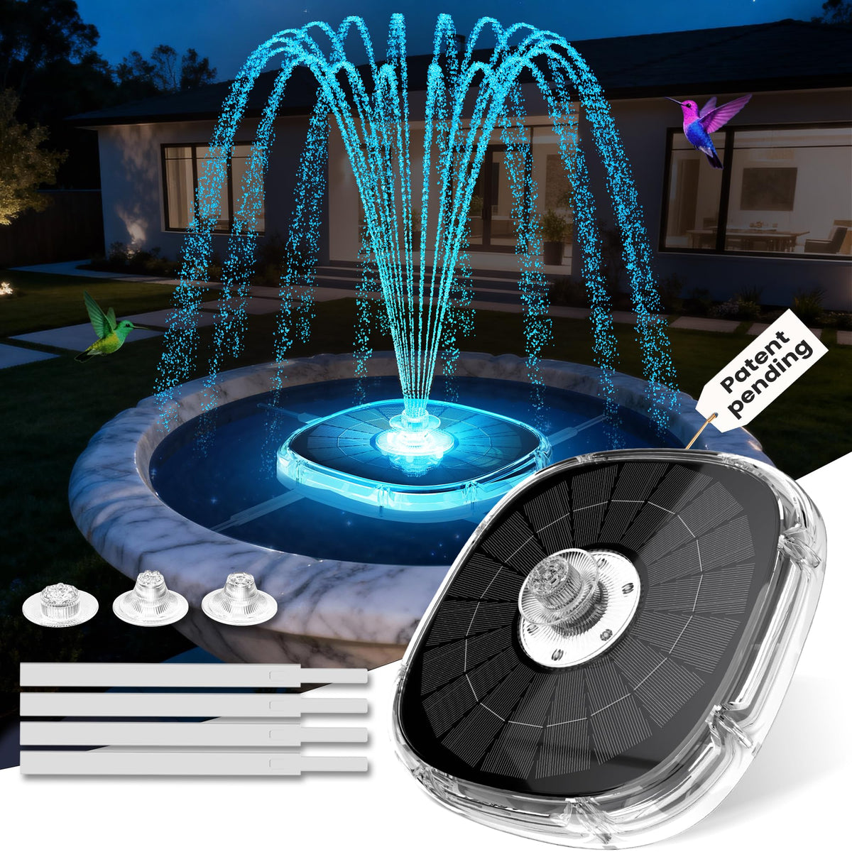 CoolPump solar fountain shell demonstrates rugged UV protection for outdoors.