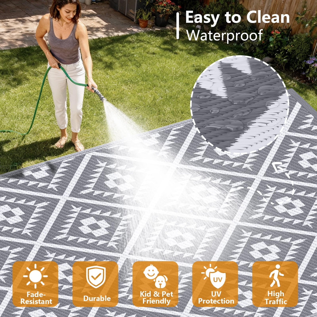 CoolTop rug 8x10 includes carry bag and stakes for stability