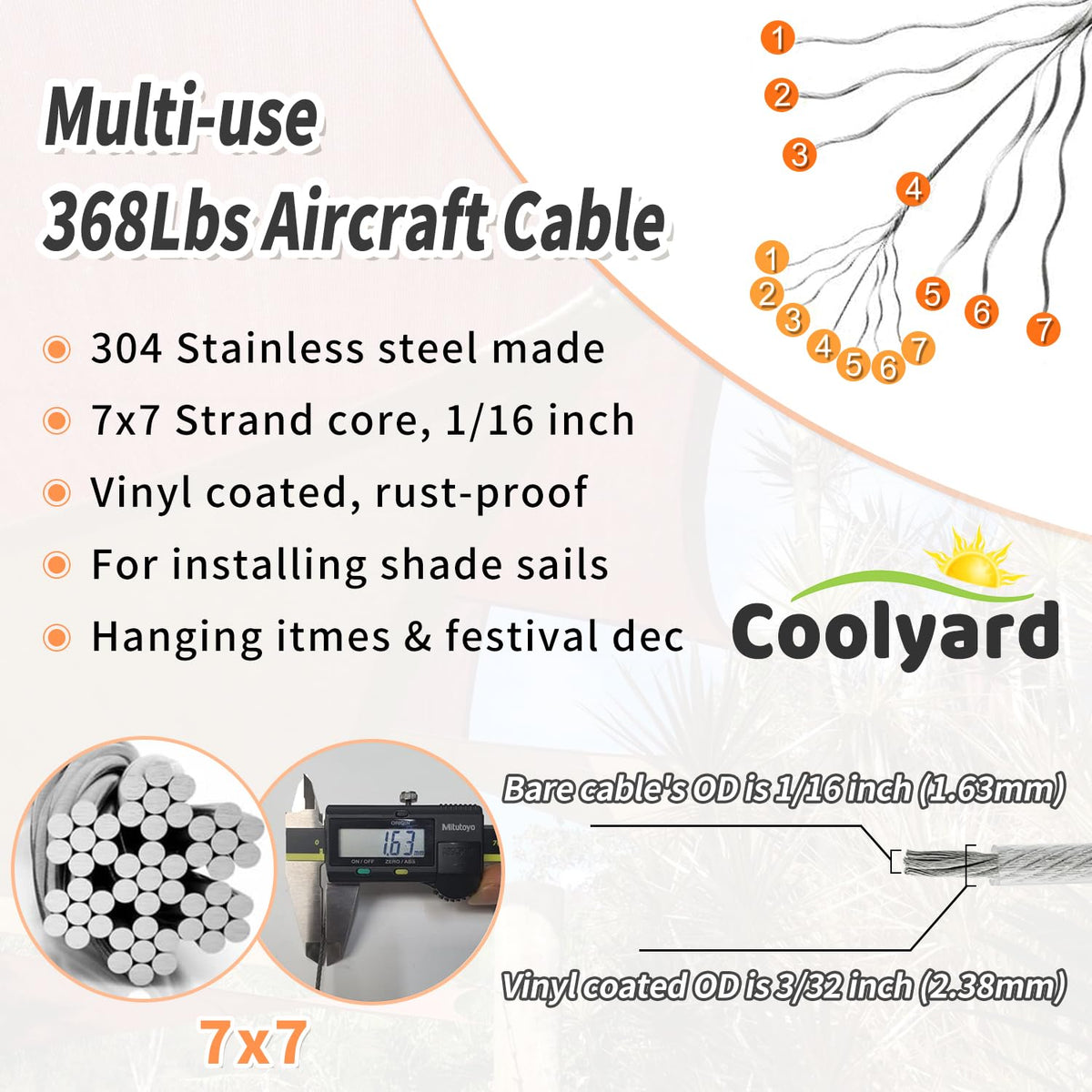 COOLYARD 304 stainless steel components resist corrosion for long lasting use.