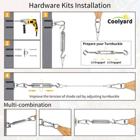 COOLYARD adjustable turnbuckle hook helps create tension for stable shade.