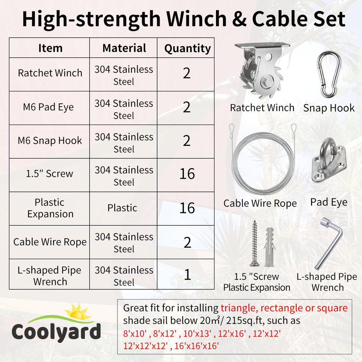 Coolyard snap hooks secure shade sails with reliable attachment
