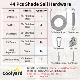 COOLYARD vinyl-coated 12ft wire rope provides flexible, durable support for sails.