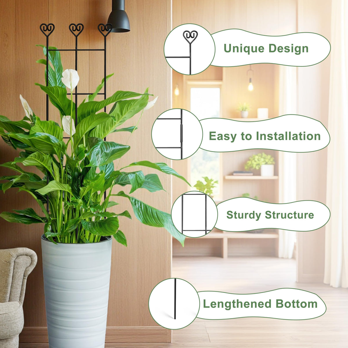 Coomin Philodendron 32in stake provides vertical support for climbing foliage.