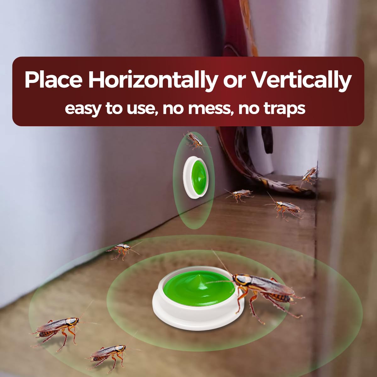 COOMLY bait dots under appliance demonstrating easy placement.