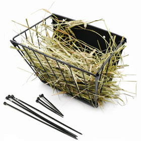 Cooncicy black metal rabbit hay feeder assembly keeps hay tidy and accessible.