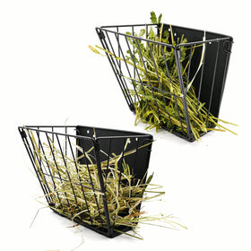 Cooncicy foldable hay feeder on cage shows space-saving convenience.