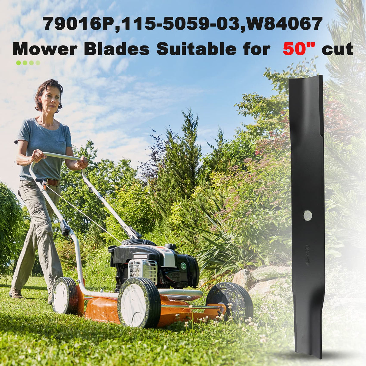 Cooouds 50-inch TimeCutter blade for zero-turn decks.