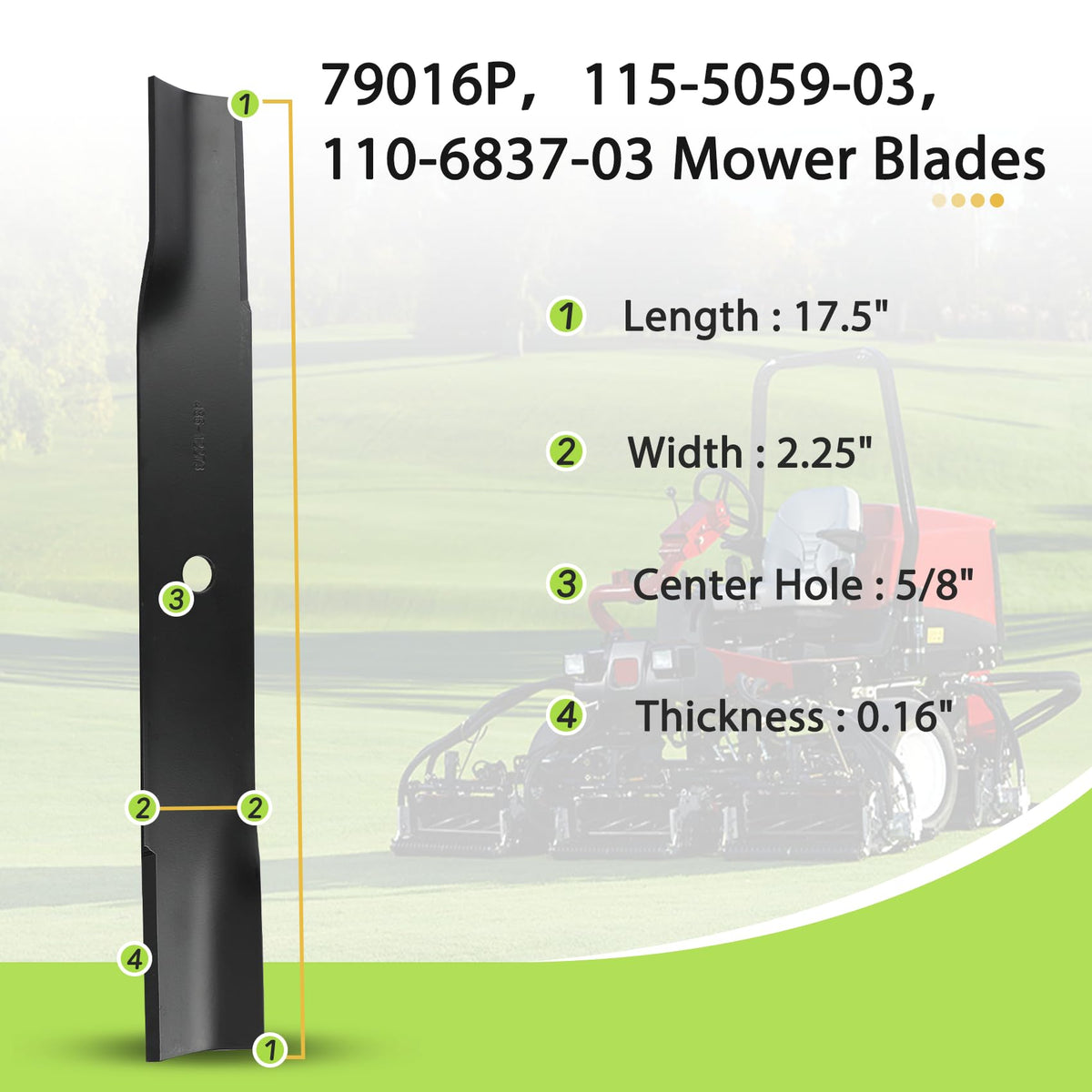 Cooouds 79016P blade length 17.5 inches supports smooth lawn mowing.
