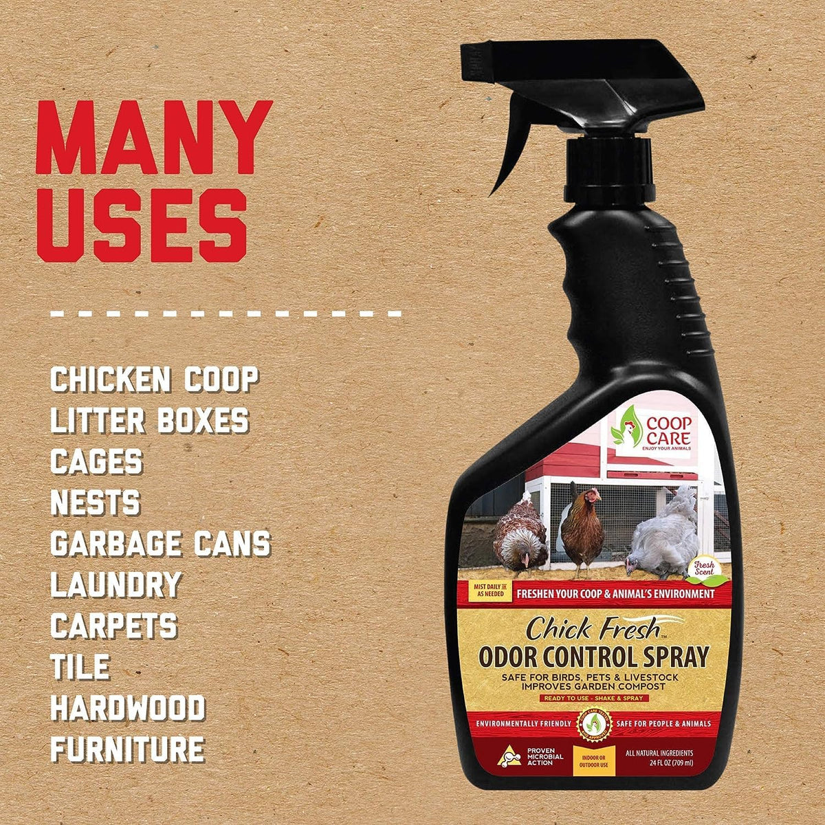 Coop Care Chick Fresh pet cage shows safe spray around small animals
