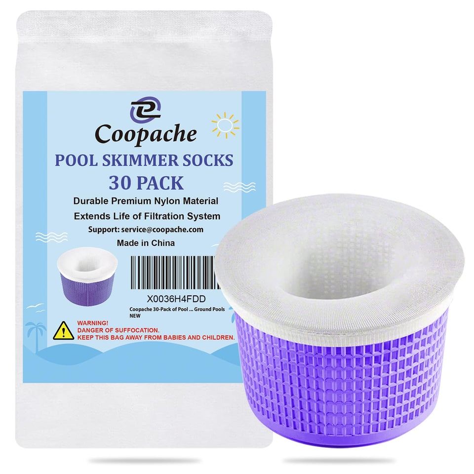 Coopache skimmer sock over basket demonstrates protective fit for the pump.