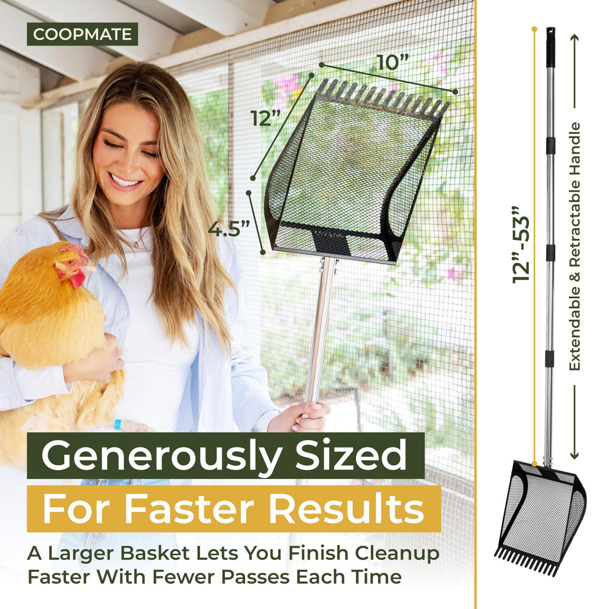 CoopMate stainless steel handle for durability and smooth operation