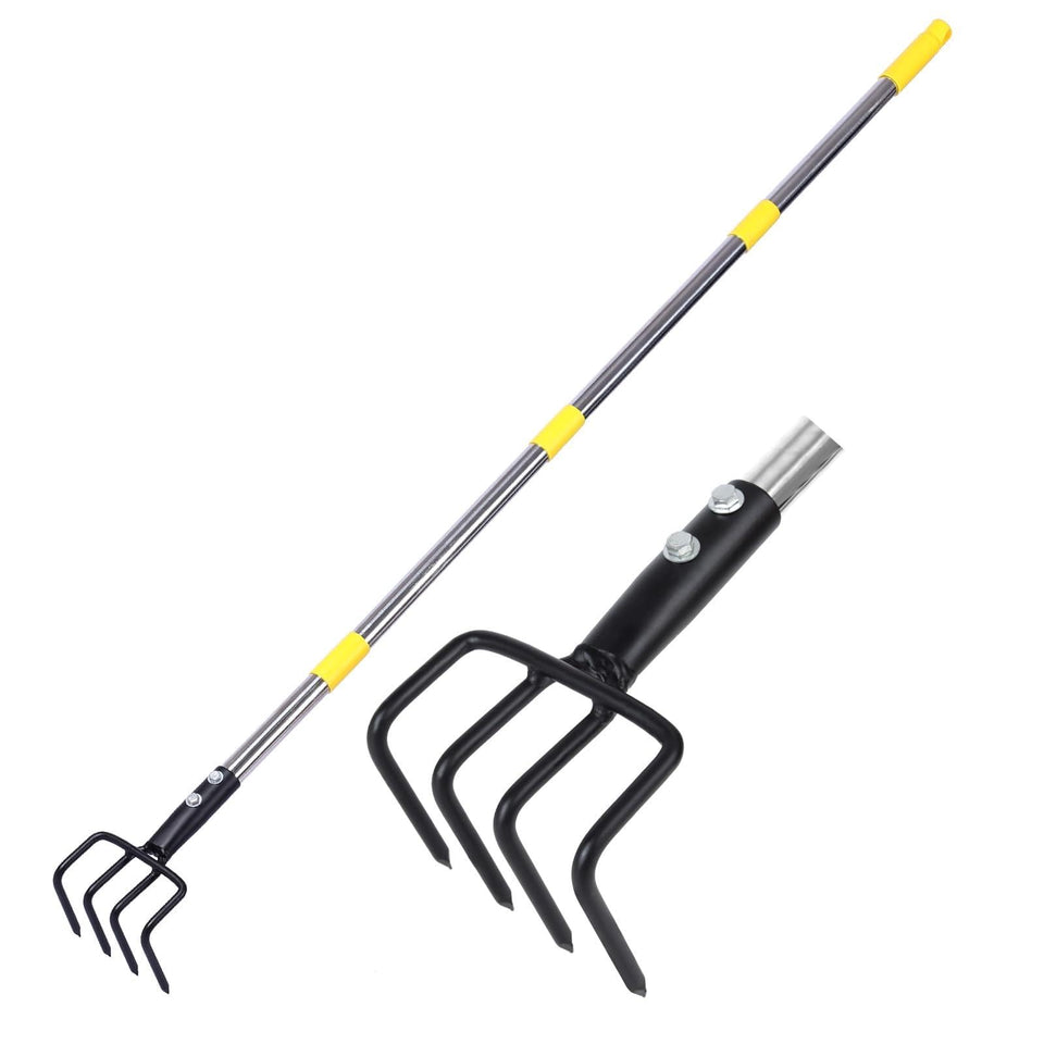 Coopvivi Garden Hand Tiller with 4-tine head for deep soil loosening.
