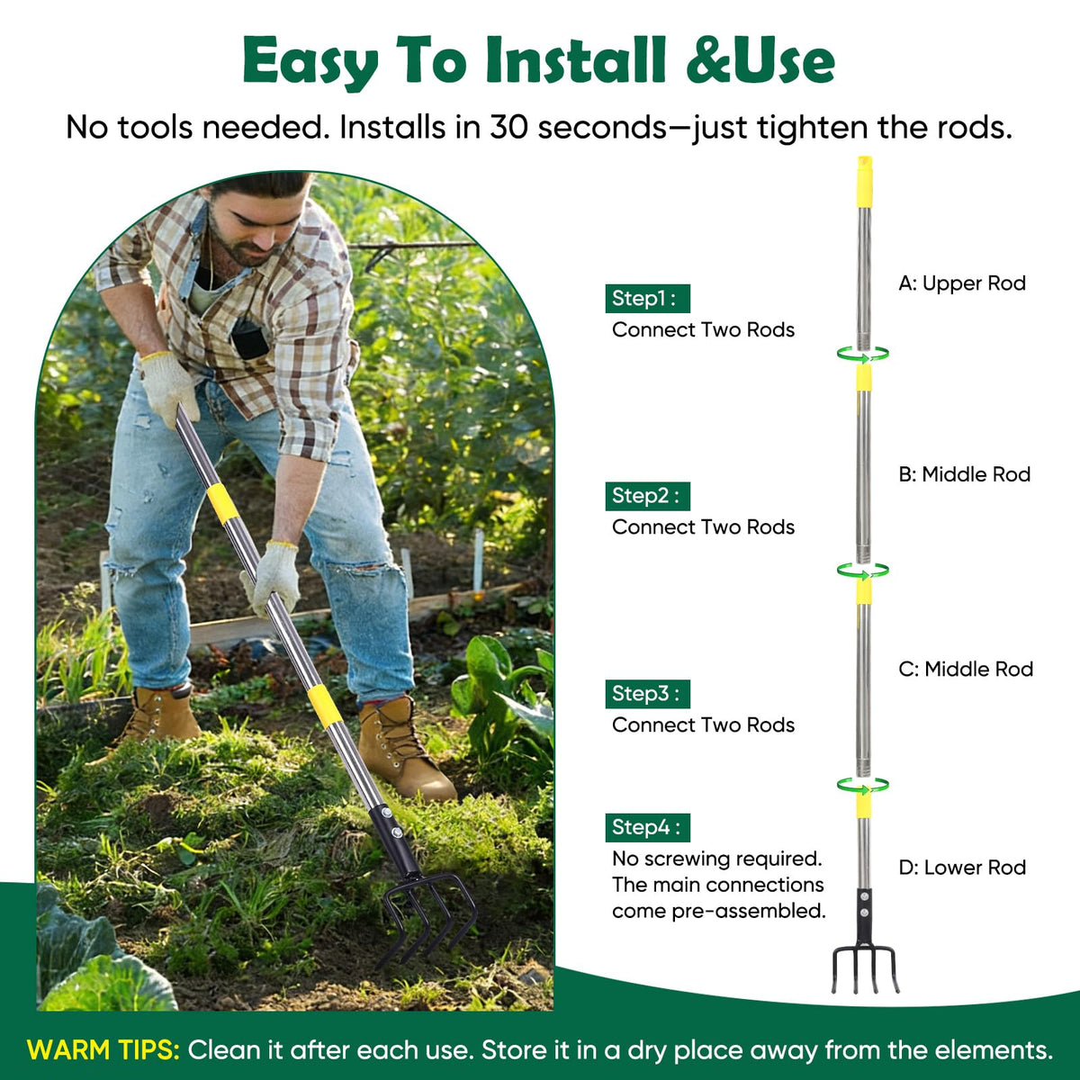 Coopvivi 4-tine cultivator adapts from weeding to soil aeration.