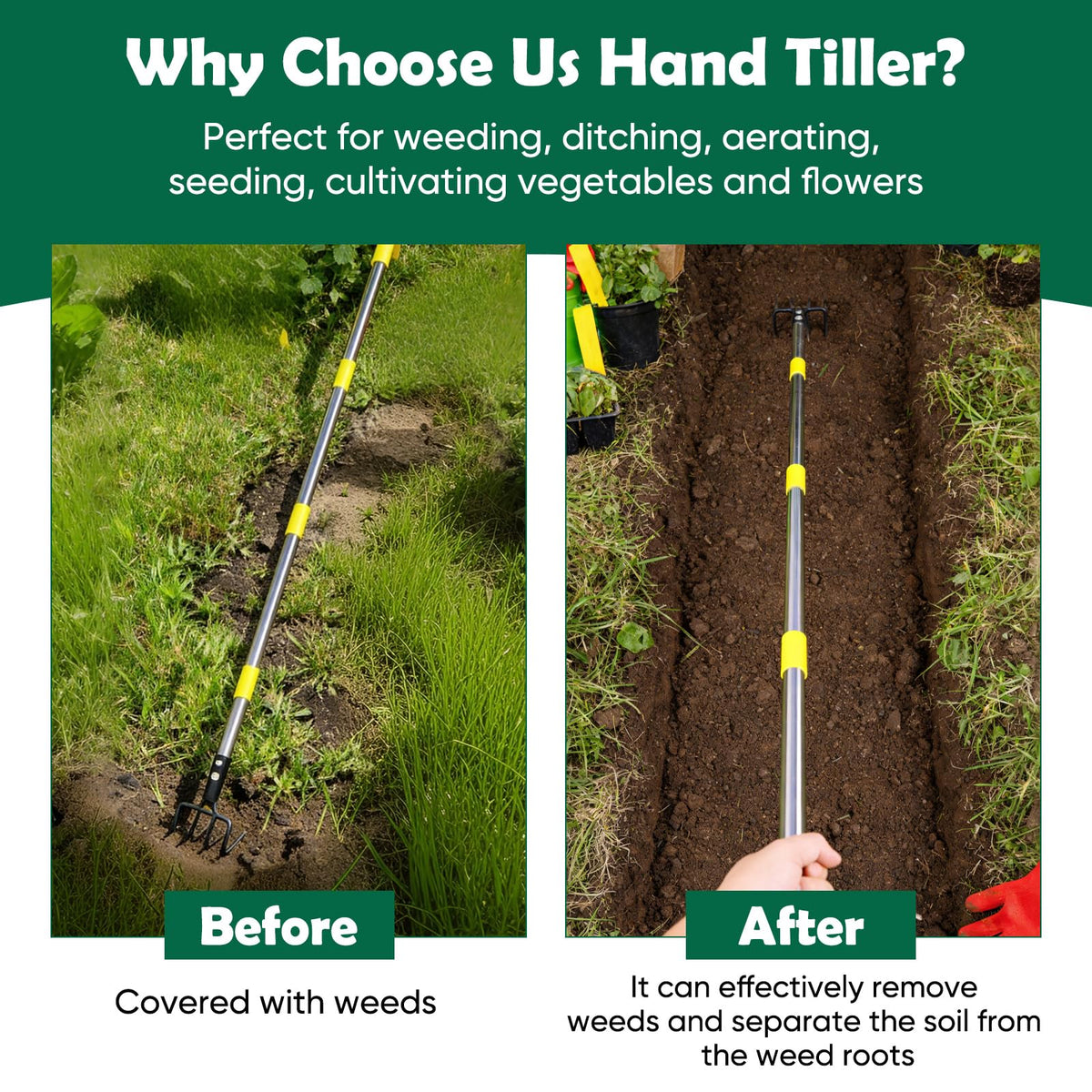 Coopvivi Hand Tiller ideal for raised beds and seedbed prep.