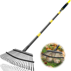 Coopvivi garden leaf rake with an 18.5-inch head for quick leaf cleanup.