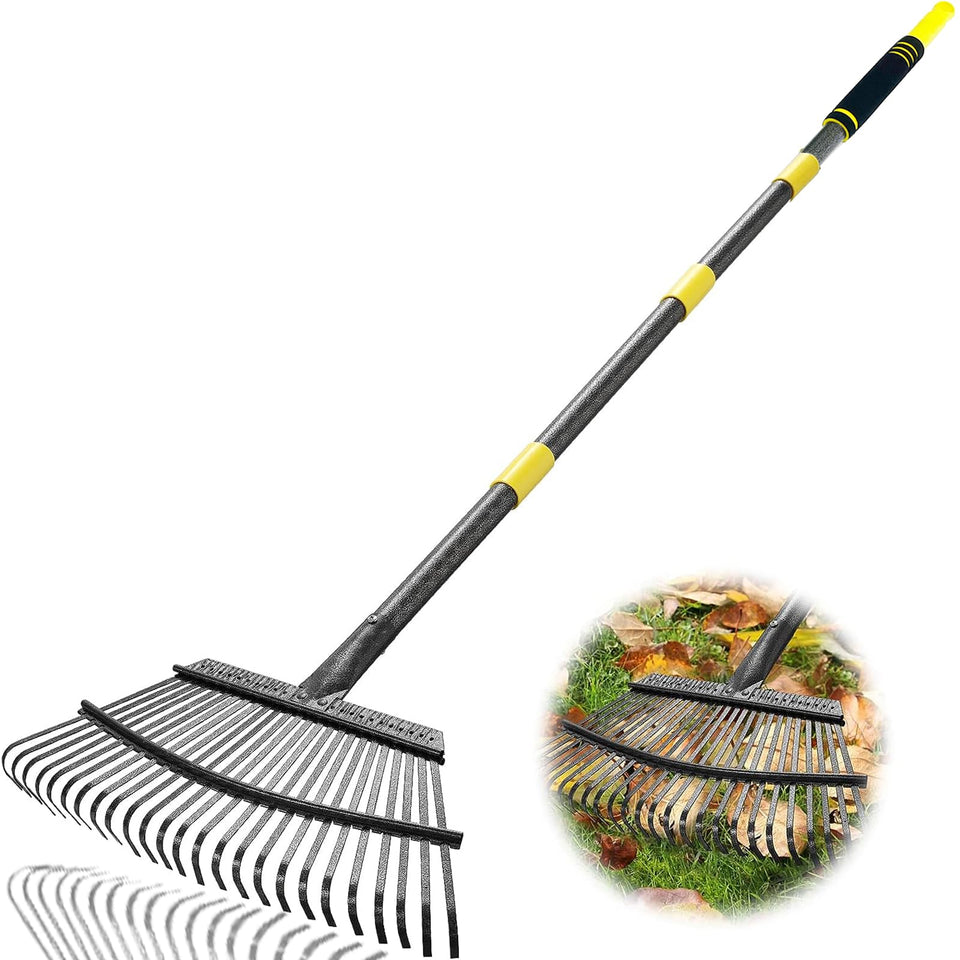 Coopvivi garden leaf rake with an 18.5-inch head for quick leaf cleanup.