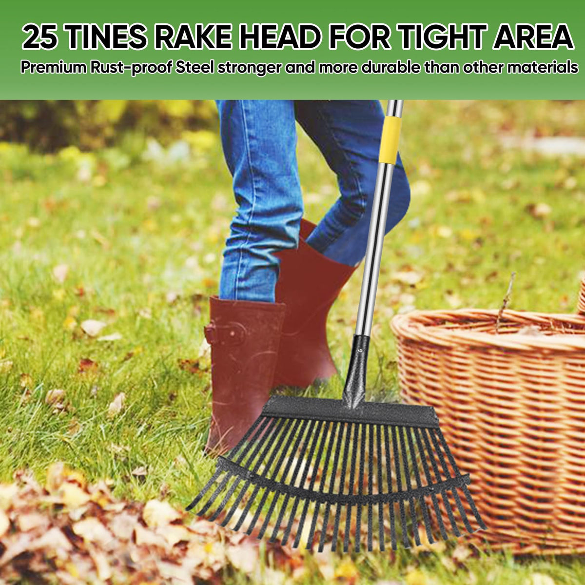 Coopvivi rake extended handle for reach on tall lawns