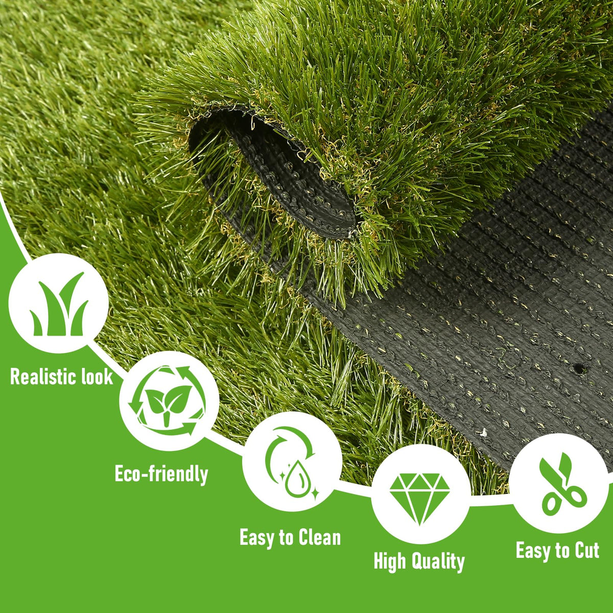 CooRug fake grass simulated turf look blends with real surroundings.