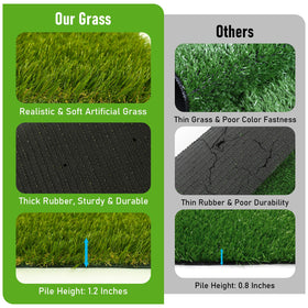 CooRug realistic turf lawn enhances any patio with year-round lush color.