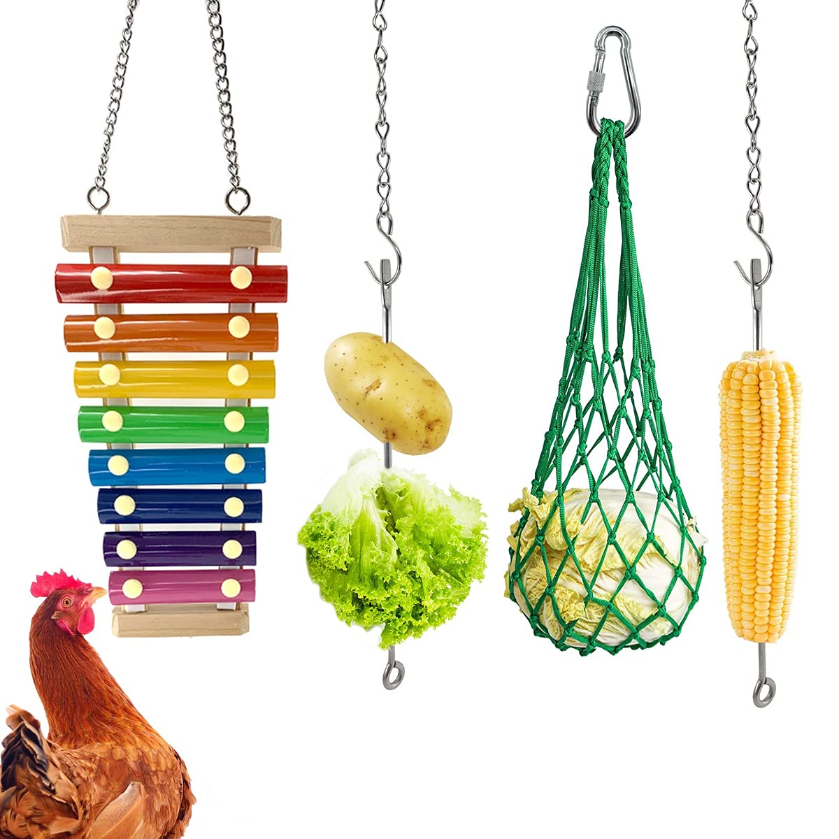 CooShou chicken xylophone toy stimulates pecking and playful sounds in the coop