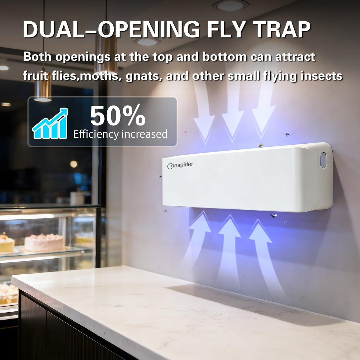 COOSPIDER UV Fly Catcher back view highlighting discreet placement in decor.