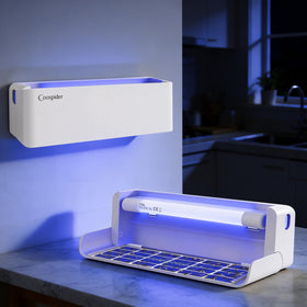 COOSPIDER UV Fly Catcher front view with calming blue glow for quiet pest control.